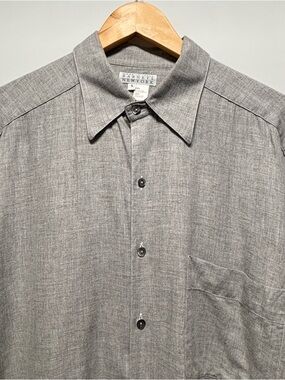 Barneys New York Button Down Shirt Made in Italy Cotton Gray Mens Large L